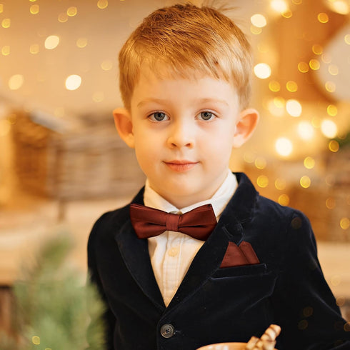 Toulite 2 Pcs Solid Cinnamon Color Boy's Bow Tie Satin Bow Tie with Suit Handkerchief Pre Tied Style Pocket Square for Wedding Party Dress up...