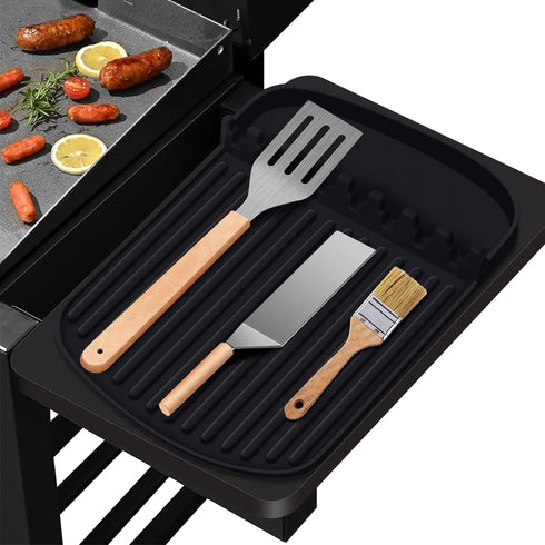 Silicone Griddle Tools Mat for Blackstone,16.9“ x 11.8" Spatula Mat with Drip Pad,Heat-Resistant Grill BBQ Caddy Utensils Holder for Kitchen,Cooki...