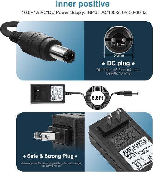 16.8V AC/DC Massage Gun Charger Adapter with 16.8V 0.8A 1A Massage Guns Power Supply Cord Cable (6.6Ft)...