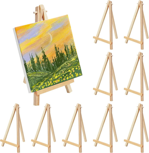10 Pack 7.5 Inch Mini Wooden Easel, Tripod Easel for Display, Small Canvas Stand for Painting, Tabletop Display Easel for Photos, Pictures, DIY Cr...