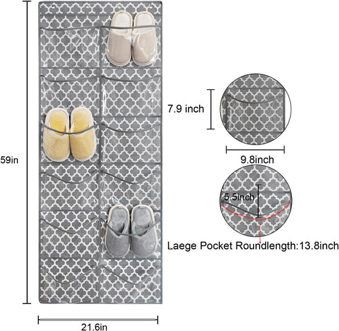 Clear Crystal 2 Pack 12Pockets Large Hanging Shoe Organizer Over The Door Shoe Rack for Closet Door Storage Shoe Holder Hanger, 8Hooks, White (59'...