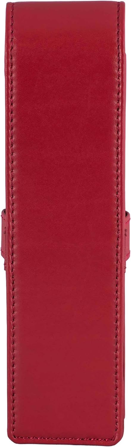 Leather Double Pen Case Pencil Pouch Holder for Two Fountain Ballpoint Rollerball Pens and Pencils (Red)...