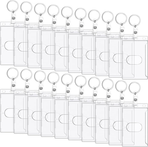 Hard Plastic Card ID Badge Holder with Keyring Heavy Duty Clear Card Holder Rigid Fuel Card Protector Keychain Secure Credit Card ID Holder Keycha...