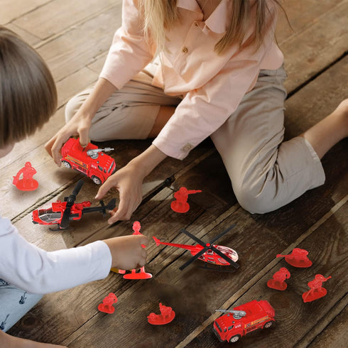 14 Pcs Fire Truck with Firefighter Toy Set, Mini Die-cast Fire Engine Car, Mini Rescue Emergency Vehicle Playset for Kid Boy Girl Birthday Christm...