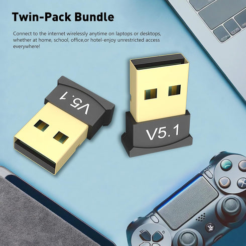 2 Pack Bluetooth 5.1 EDR USB Adapter for PC Receiver - Transmitter for Computer Desktop, Compatible with Laptop, Headset, Speaker, Keyboard, Mouse...
