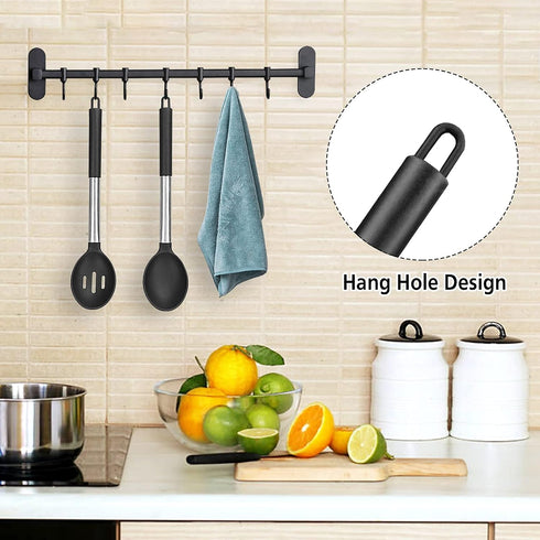 Pack of 2 Large Silicone Cooking Spoons, Non-Stick Stainless Steel Slotted and Solid Spoon Set for Serving, Mixing, Draining, Heat Resistant, Scra...
