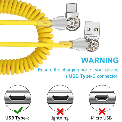 YACSEJAO Coiled USB Type C Cable Fast Charging 1.8m 180° Double Rotating USB C Charger Cable Flexible Rotary USB Connector for Home, Office, Car C...