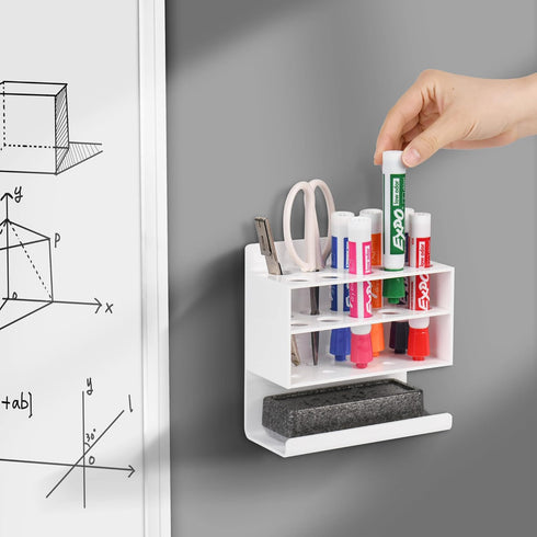Dry Erase Marker Holder, Wall Mounted Marker Holder with 10 Slots, Acrylic Marker Holder for Classroom Organization, Sticky Pen Marker Holder for ...
