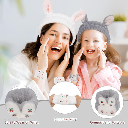 6Pcs Spa Headbands and Wrist Washbands Set, Bunny Ear Headbands for Washing Make Up Headbands, Skincare Headbands Easter Rabbit Face Wash Headband...