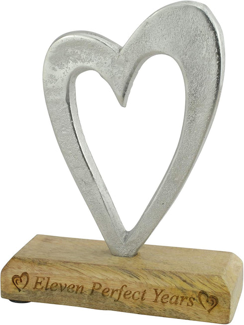 Eleven Perfect Years 11th Anniversary Rustic Metal Heart Decoration – Free Standing Aluminium & Wooden Decoration (hssperf-11)...