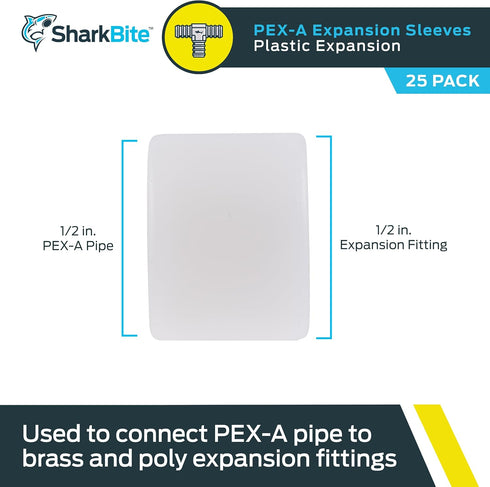 SharkBite 3/4 Inch Expansion Sleeve, Pack of 25 Rings, Plastic Pex Expansion Ring for PEX-A Pipe/Tubing, Brass and Poly Plumbing Fittings, UA23103...