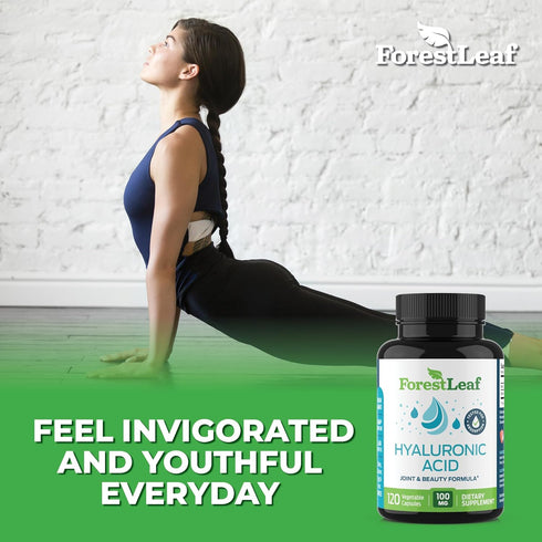 ForestLeaf Hyaluronic Acid Supplements | 100mg High Bioavailable Dietary Hyaluronic Acid Powder Capsules + 50mg VIT C | Supports Skin Hydration, J...