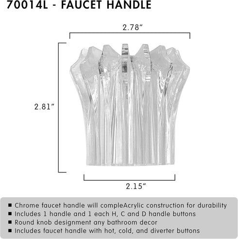 Tub and Shower 3 Piece Faucet Marquis Handles Replacement for Price Pfister Systems, 12 Point Broach, 3 Piece Set of Hot, Cold, Diverter, Clear Ac...