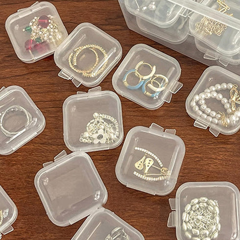10Pcs White Storage Box, Mini Square Clear Plastic Organizer, Lightweight Travel Kit for Earplugs, Jewelry, Beads, Coins, Craft Gadgets - Approx O...