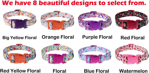 Dog Collars with Floral Flower Patterns - Soft Adjustable Fancy Floral Dog Collars for Small Medium Large Dogs - Cute Design for Boys Girls Male F...