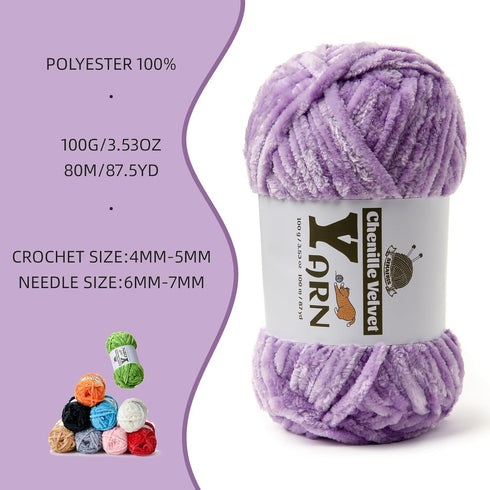 Plush Chenille Chunky Yarn - Fluffy Velvet Yarn Crochet for Blanket Knitting and Crocheting - Soft Baby Yarn for Crocheting - Amigurumi Crochet Ya...