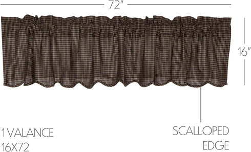 VHC Brands Kettle Grove Window Curtain, Plaid Valance Scalloped, Black, 16x72...