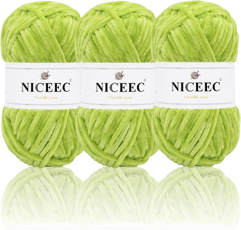 NICEEC 3 Skeins Soft Chenille Yarn Blanket Yarn for Knitting Fancy Yarn for Crochet Weaving DIY Craft Total Length 3×85m (3×93yds, 3×50g)_Spring G...