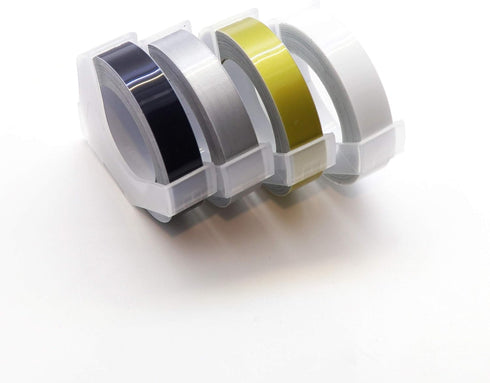 Motex Refill Tape for Embossing Label Maker, 4 Color Tapes, 3/8-Inch (Black, Transparent, Gold, Silver)...