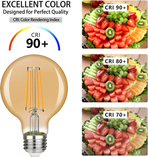 G25 LED Edison Vanity Globe Light Bulbs, LED Filament Light Bulb, 6W Equivalent to 60W, G80 Dimmable 600LM E26 Medium Base, Bathroom Vanity Mirror...