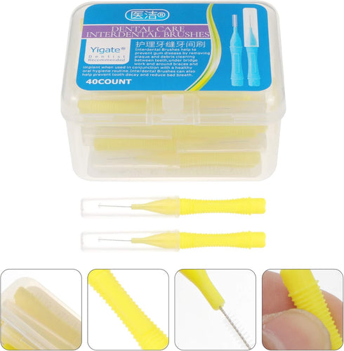EXCEART 40pcs Interdental Picks Dental Brush Picks Dental Floss Interdental Cleaners Yellow 0.4mm...