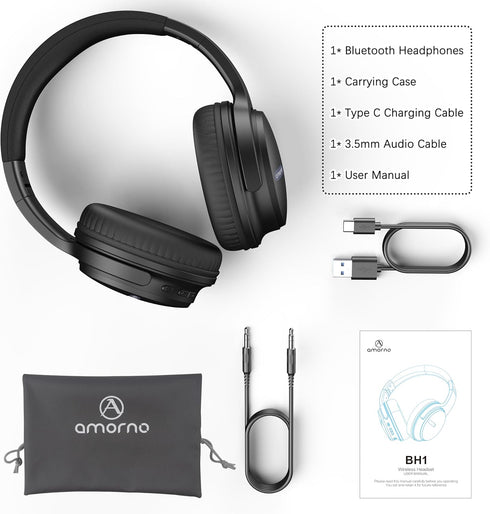 AMORNO Bluetooth Headphones Over Ear, 68 Hours Playtime Wireless Headphones with Mic, Foldable Adjustable Lightweight HiFi Stereo Headset for Cell...
