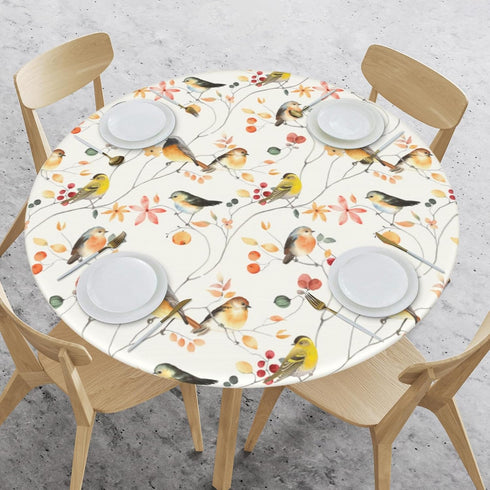 WOAIDY Elastic Round Fitted Tablecloth, Fit Bird Design, Stretchable Polyester Fabric for Kitchen, Dining Party Decor, 40"- 44" Table Cover (Small...