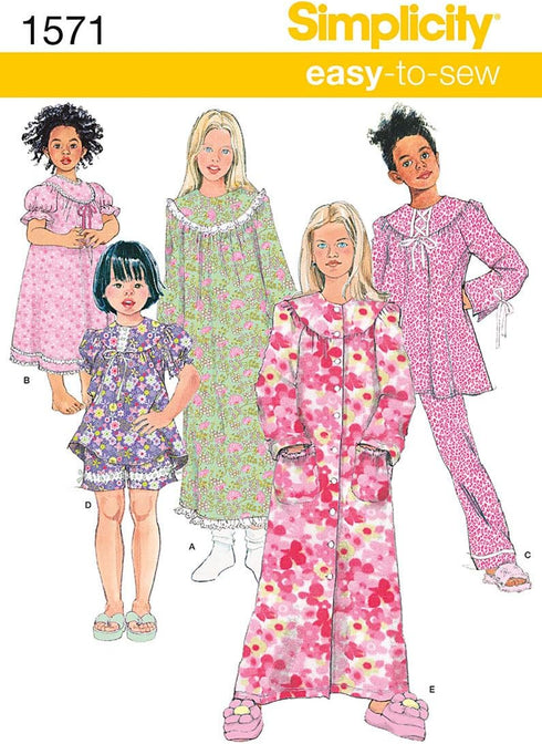 Simplicity 1571 Girl's Top, Pants, and Nightgown Sewing Patterns, Sizes 3-6...