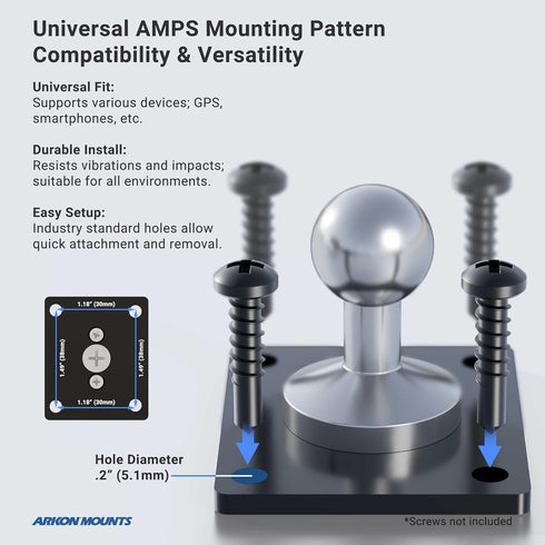ARKON Mounts Metal 4 Hole AMPS to 17mm Ball Adapter...