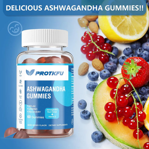 2 Pack Ashwagandha Gummies & Vitamin D Gummies Organic Aswangdha Supplement for Improve Sleep, Stress Relief & Mood Calm (Non-GMO, Gluten-Free & S...