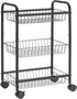SONGMICS 3-Tier Metal Rolling Cart on Wheels with Baskets, Lockable Utility Trolley with Handles for Kitchen Bathroom Closet, Storage with Removab...
