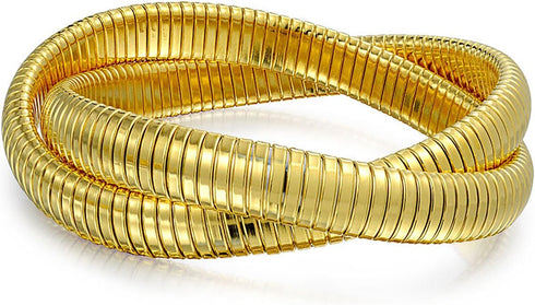 Omega Snake Cobra Wide Bangle Twisted Bracelet Bands Set Interlocking Flexible Stretch Bracelets for Women Silver Gunmetal Rose Yellow Gold Plated...