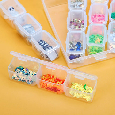 21 Grid Bead Rhinestone Organizer, Small Clear Storage Box with Separate Lids for Fake Nail Art Accessory Tool Supplies, Jewelry Diamond Charm Gem...