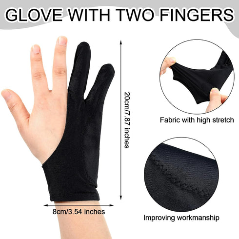 12 Pcs Artist Drawing Glove Digital Art Glove with Two Fingers Tablet Artist's Drawing Glove for Stylus Pen Graphic Tablet Sketching Painting for ...