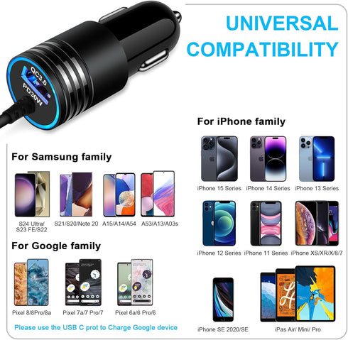 Samsung Car Charger 48W Super Fast USB C Android Car Phone Charger Adapter Cigarette Lighter Charger with Type C Cable Fast Charging for Samsung G...