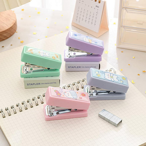Pink 1 Set Mini Stapler with No.12 Staples, Cute Rabbit Pattern Desktop Stapler, Staple Remover, Bookbinding Machine for Paper Clips Staplers for ...