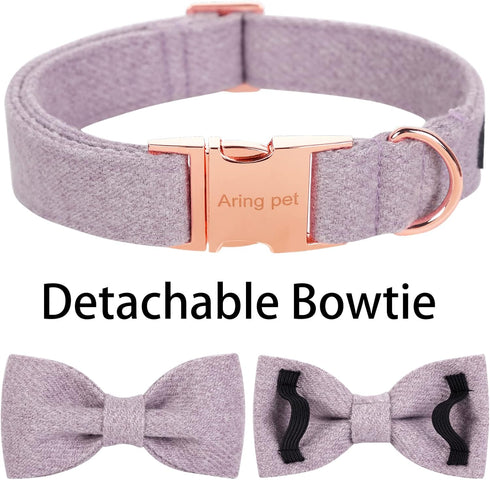 ARING PET Girl Dog Collar-Cotton Lavender Dog Collar with Bow, Adjustable Bowtie Dog Collars Pet Collars Gifts with Metal Buckle...