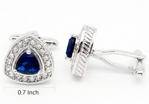Silver Tone Triangle Gem Stone Cufflinks for Men Wedding Dress Men Crystal Cuff Links for Shirt Party Birthday Anniversary Dress...