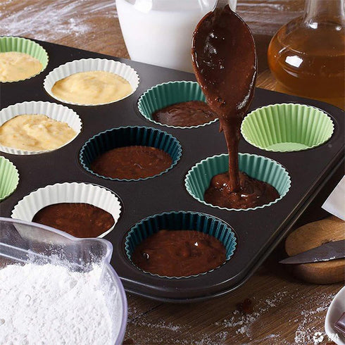 Silicone Baking Cups Round 12 Pack 2.75 inches Cups, Reusable Cupcake Muffin Liners BPA Free, Non-stick Cake Cup Mold Set 4 Colors by Mikim...