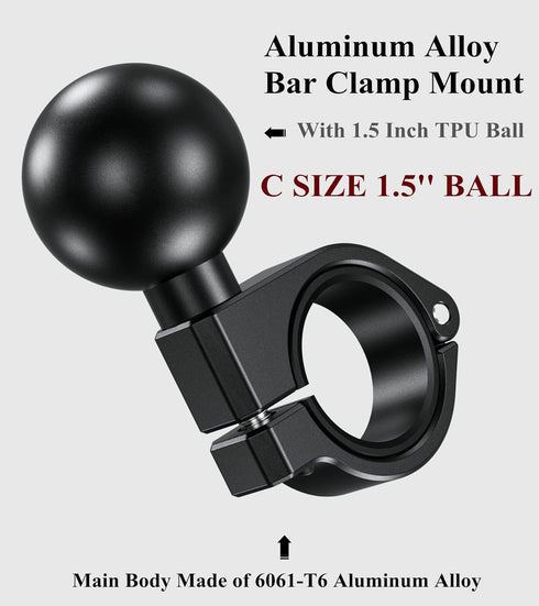 BRCOVAN Aluminum Alloy Handlebar Clamp Mount Base with 1.5'' TPU Ball, Fit on 0.875''/1''/1.125''/1.26'' Round Rails, Compatible with RAM Mounts C...