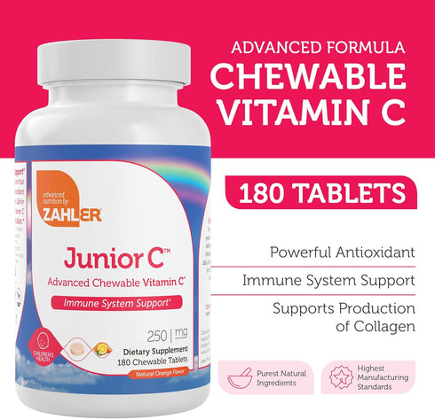 Zahler Junior C Advanced Chewable Vitamin C for Kids - Immune Support Kids Vitamins in Delicious Orange Flavor - Kosher Kids Vitamin C for Immunit...