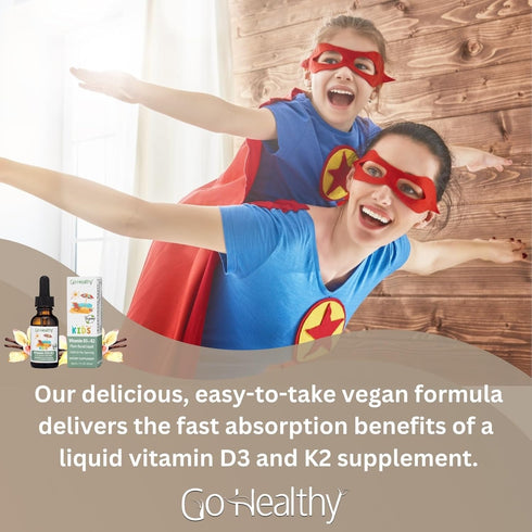Go Healthy Kids Vitamins D3 K2 (MK-7), Child Vitamin D, Liquid Vegan D3 K2 Drops for Kids, Sugar-Free, Easy-to-Absorb, Children's Growth & Immune ...
