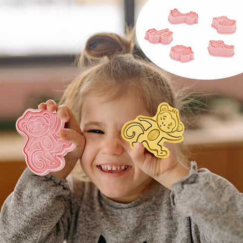 8 Pcs Cookie Cutters, 3D Cookie Cutter with Plunger Stamp, Animal Shape Cookie Molds, Embossing Plastic Biscuit Cutter Set for Kids Fondant Cookie...