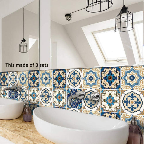 Self-Adhesive Wall Tile Decals, Peel and Stick Tile Stickers, Waterproof Backsplash Stickers for Kitchen Bathroom Decor, 8x8inch 10Pcs, Moroccan 0...