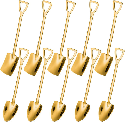 10PCS Gold Shovel Shape Spoons, Stainless Steel Tea Spoon Coffee Spoon Dessert Spoon, Mini Cute Mixing Spoon Sugar Spoon Cake Spoon Ice Cream Spoo...