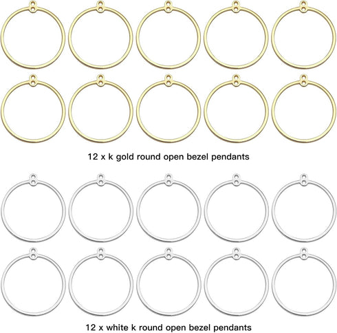 24PCS Earrings Beading Hoop Round Beading Earring Hoops Beading Hoop Earring Finding Components for DIY Jewelry Making (K Gold & White K)...