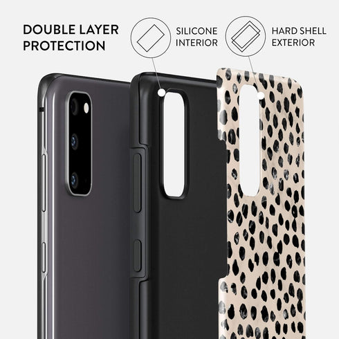 BURGA Phone Case Compatible with Samsung Galaxy S20 - Hybrid 2-Layer Hard Shell + Silicone Protective Case -Black Polka Dots Pattern Nude Almond L...