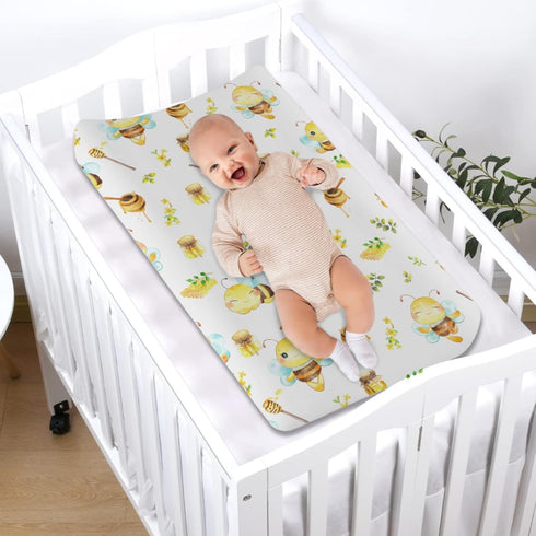 Cartoon Bees Boho Leaves Honey Changing Pad Covers for Baby Boy Girl 32''x16'' Bees Retro Floral Fitted Changing Pad Sheets Bees Comfort Soft Brea...