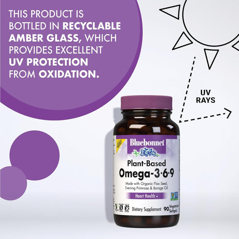 Bluebonnet Nutrition Plant Based Omega 3-6-9-1000 mg – for Heart Health* – Highly Absorbable Cold Pressed Oil – Non-GMO Project Verified, Vegan – ...