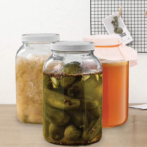 Artcome 1-Gallon Glass Jar Wide Mouth with 2 Airtight Plastic Lids, 4 Muslin Cloths, 2 Rubber Bands, 2 Gold Mats and a Brush for Kombucha, Ferment...